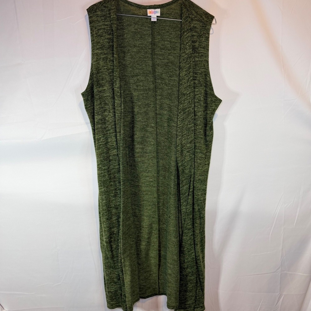 LuLaRoe Women's Olive Green Heather L Large‎ Long Cardigan Vest Sleeveless Knit